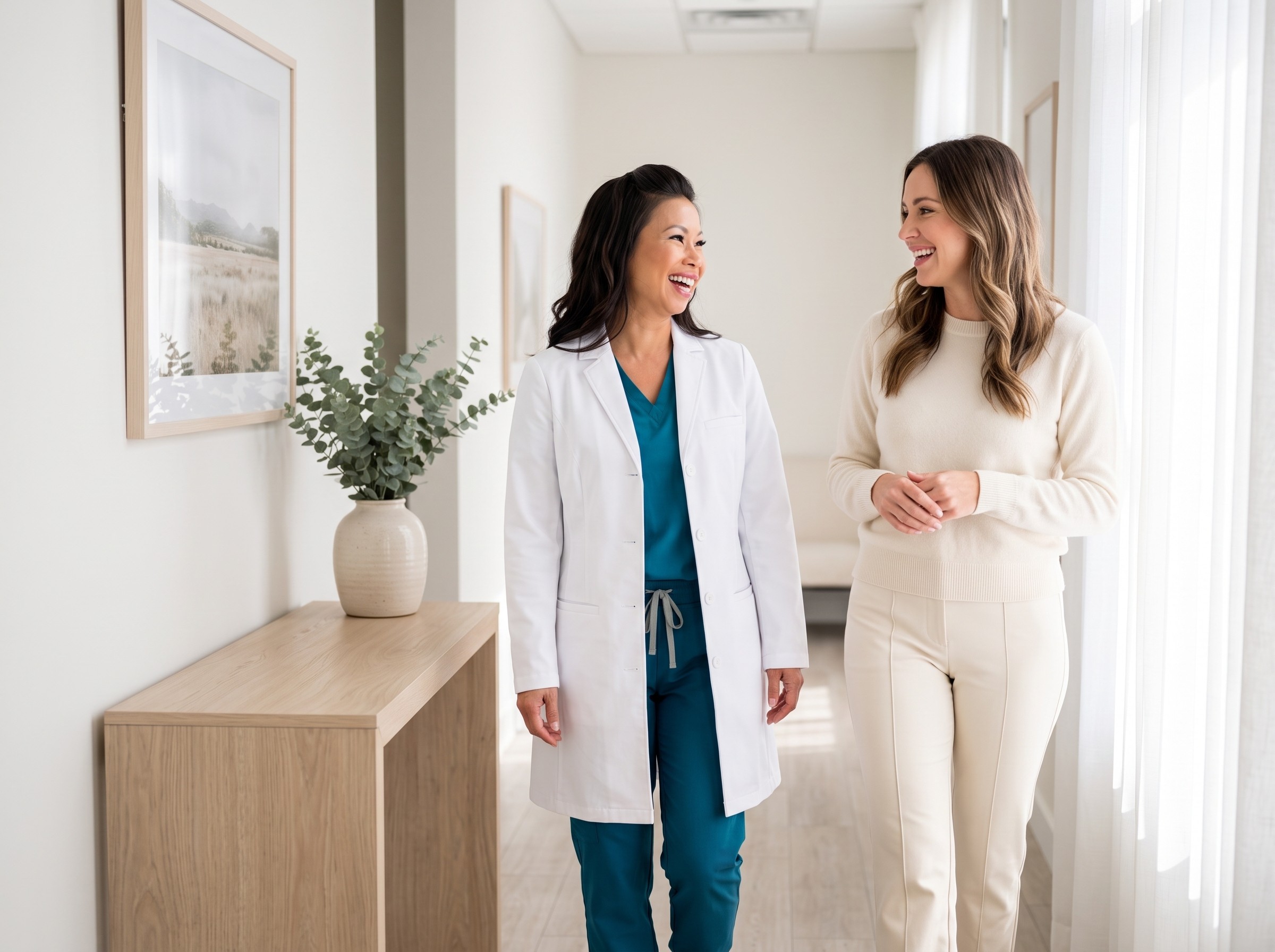 A patient being walked through her consultation at Glam Medspa
